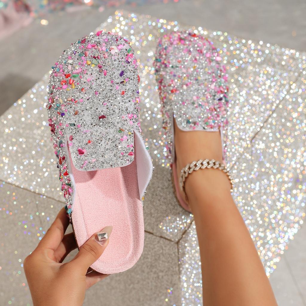 Baotou Brick Slippers, Women's Shoes, Sequins, Semi Slippers, Soft Soled Shoes, Casual Shoes, Non Slip Shoes, Sandals
