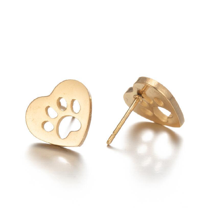 Japanese & Korean Cute Bear Paw Heart-Shaped Cartilage Earrings - Simple Stainless Steel Studs