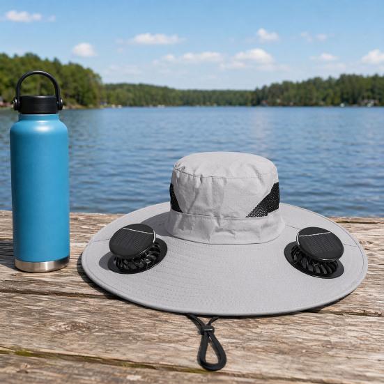 Cappello a tesa larga con doppia ventola, Cappello parasole ricaricabile solare e USB con batteria grande, Cappello ventilato estivo da esterno per Pesca Escursionismo Giardinaggio