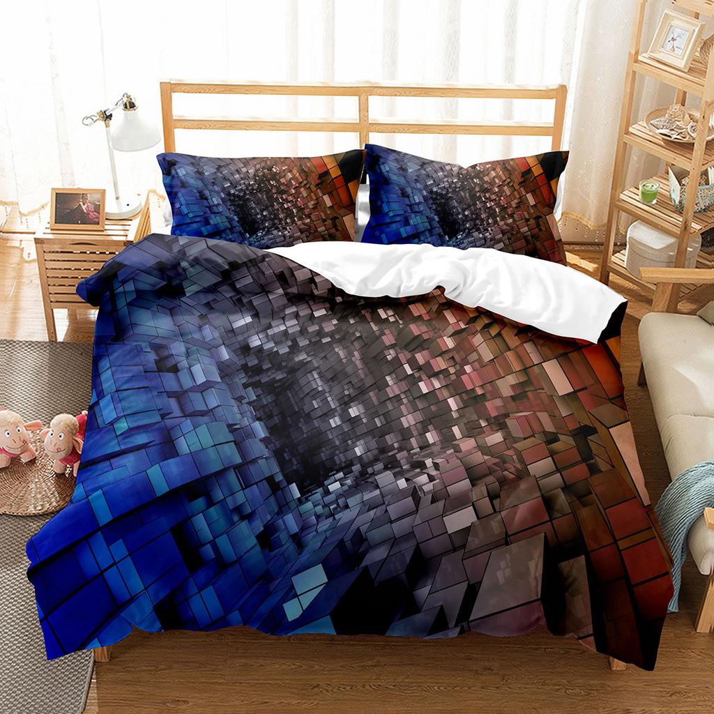3D Abstract King Queen Duvet Cover Solid Geometry Bedding Set Rotate Three-dimensional Space 2/3pcs Polyester Soft Quilt Cover