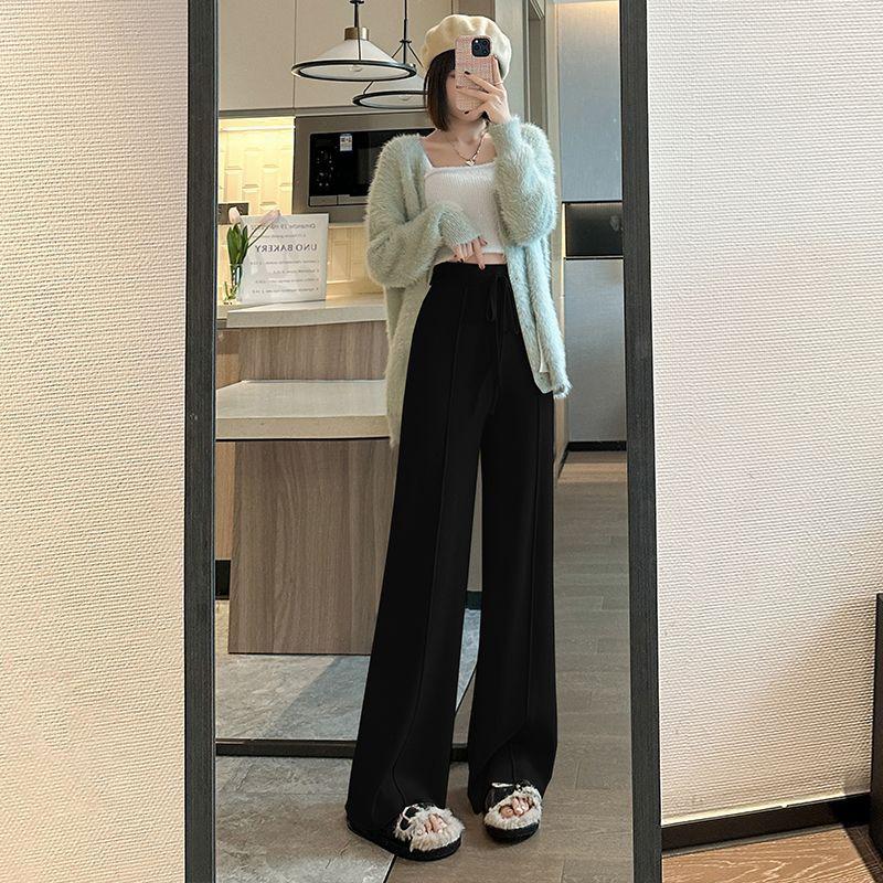 Pantalon large tricoté pour femme automne et hiver nouveau pantalon long taille haute drapé tricoté