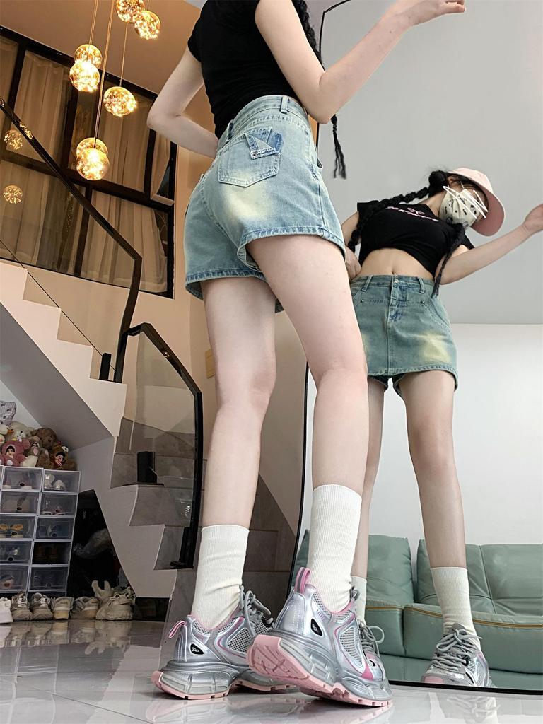 Spicy Girl High-Waisted A-Line Denim Skirt - Slimming Summer Hip-Hugging Hot Pants for Women