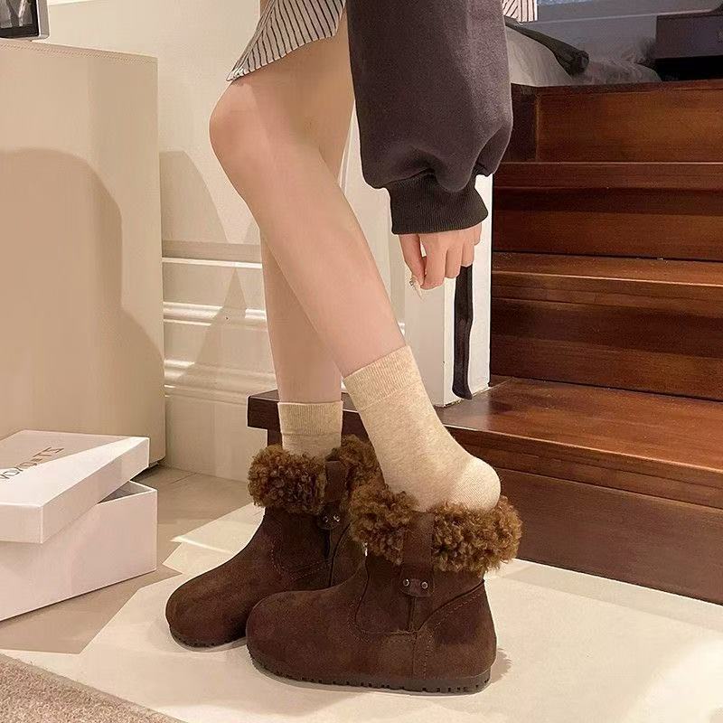 Winter new matte new ugly big head snow boots velvet warm lamb wool Birkencotton boots