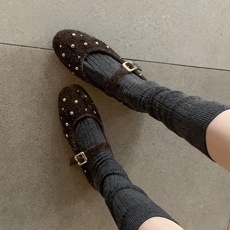 Fashion 2025 NEW Spring Women Flats Round Toe Flat Heel Shoes Cow Suede Leather Women Shoes Concise Buckle Mary Janes Ladies Shoes