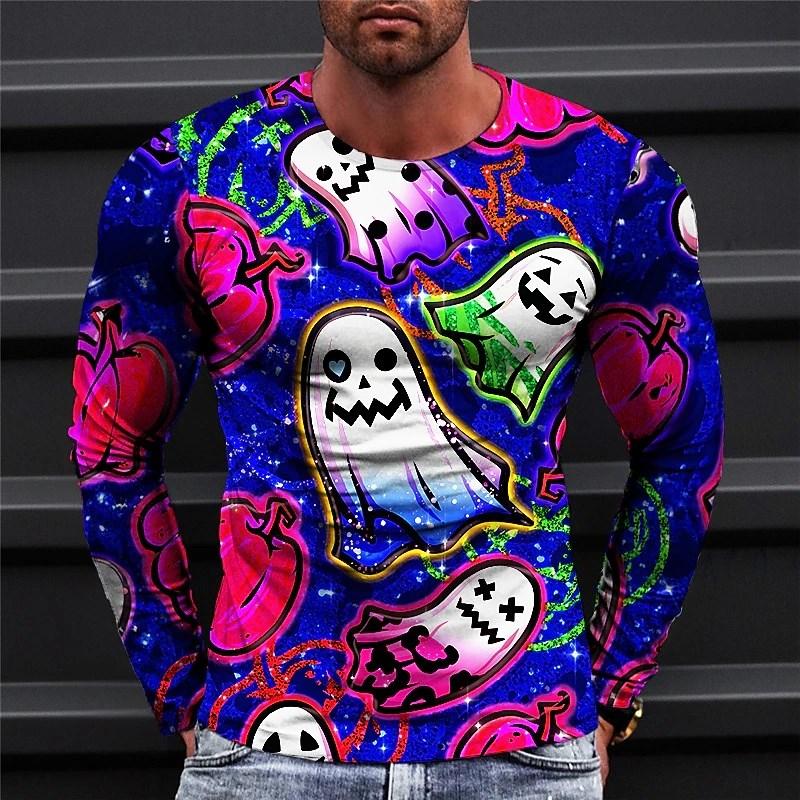 

Новая осенняя футболка с 3D-принтом на Хэллоуин для мужчин и женщин, модные повседневные футболки с длинным рукавом, свободные футболки Harajuku, топы, детская одежда 6XL
