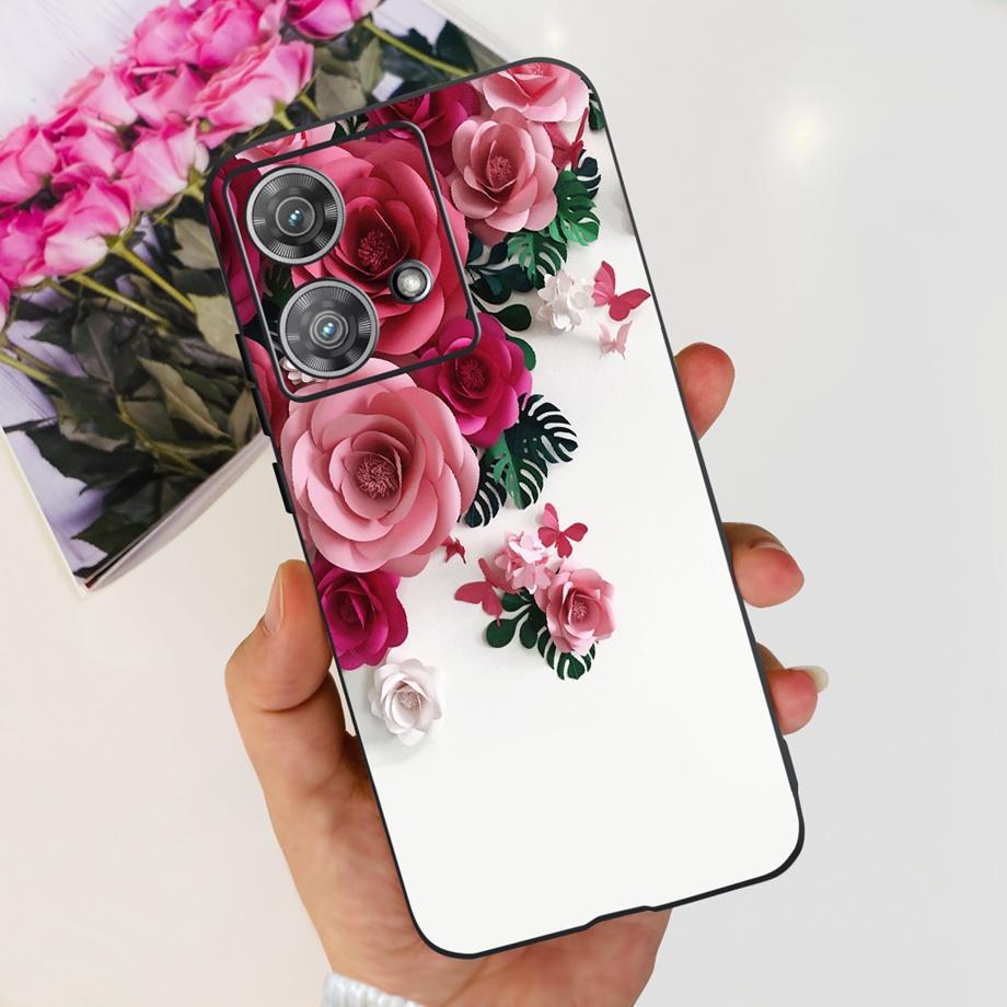 For Motorola Moto Edge 40 Neo 5G Case Black Matte Cases With Pattern Print Soft Liquid Silicone Cover For Motorola Edge40 Fundas
