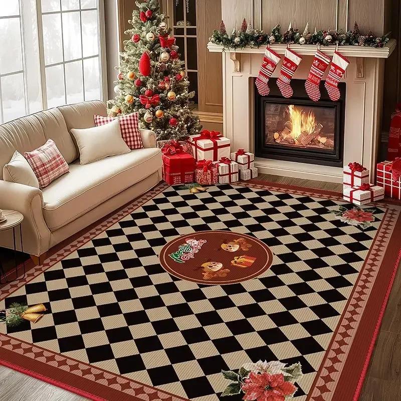 Christmas Poinsettia Red Green Carpet for Living Room Home Decor Sofa Table Large Area Rugs Hallway Balcony Mat Non-slip Doormat