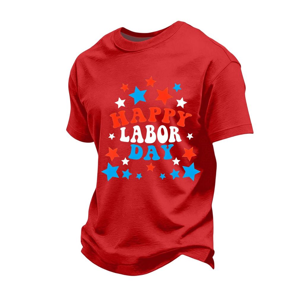 Men's Loose Fit Casual Short Sleeve T-Shirt Labor Day Graphic Print Crew Neck Comfortable Top