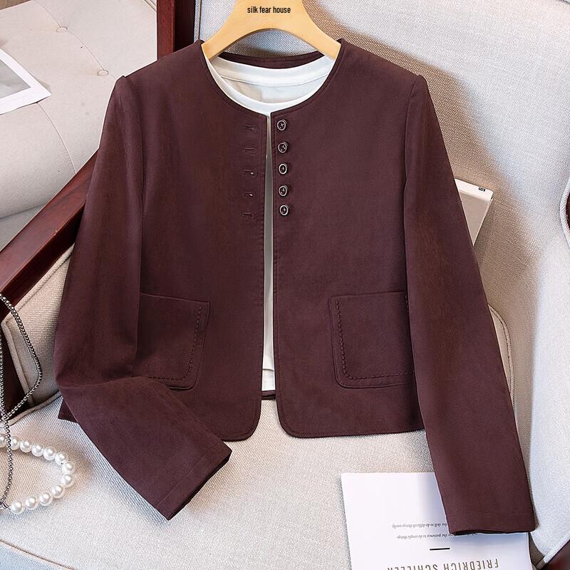 

Женская ретро куртка с круглым вырезом и длинным рукавом M