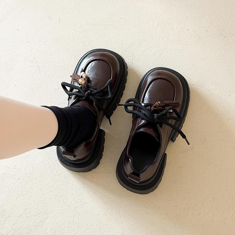 

Платформа мягкая кожа маленькие кожаные туфли женские 2025 осень и зима новые британский милый крутой стиль ретро лоферы повседневные одинарные туфли 40 коричневый