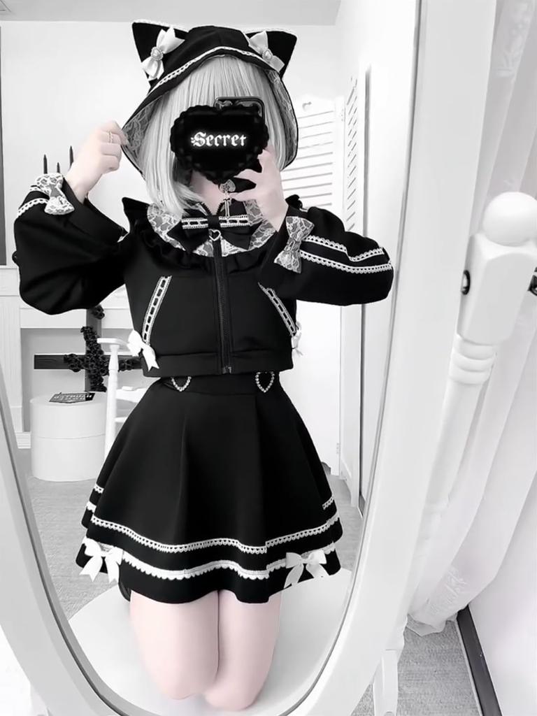 Conjunto de Fantasia Cosplay Jundakara com Renda e Gato e Perfeito para e Lolita Coreana Inclui e Tamanho Leve Conjunto de 3 Peças Orelhas, Laços, Babados, Subcultura,