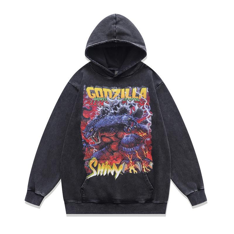 430G Schwere Baumwoll-Kapuzenjacke Retro-Cartoon Direktdruck Gebratene Farbe Pullover Für Männer Und Frauen