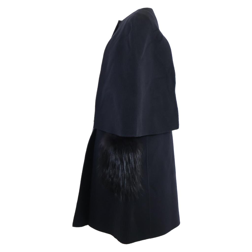 FENDI [Good Condition/Domestic Regular] FF8657 A5G0 Fox Fur Pocket Cape coat 40 blackUsed