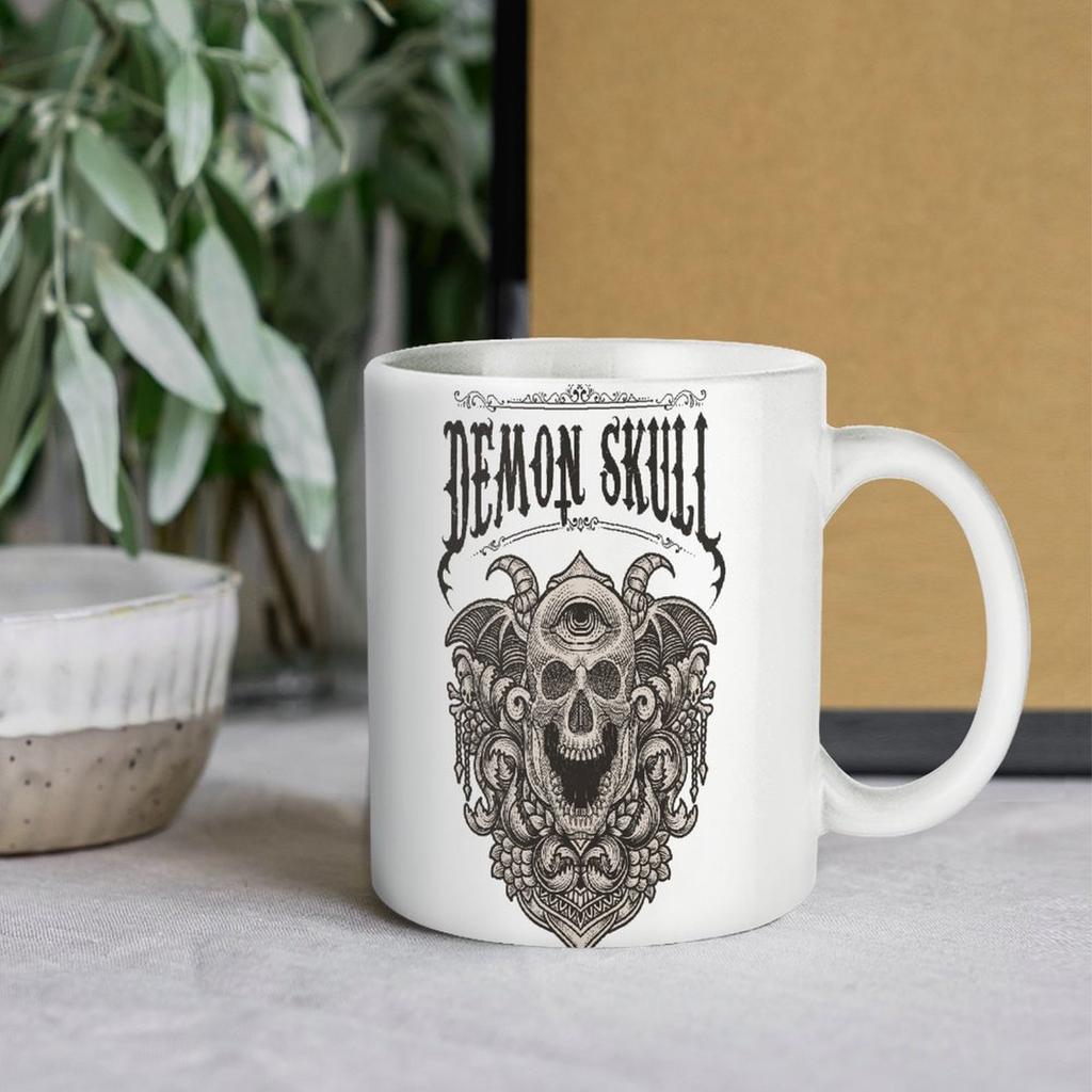 11 oz Weiße Keramik-Kaffeetasse mit beidseitigem Druck, glänzende Oberfläche und bequemer Griff für Tee-, Milch- und Heißgetränkepausen