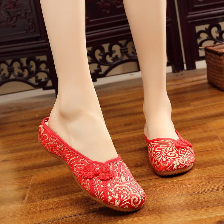 

Новые тапочки с пряжками из золотой проволоки, улучшенная утолщенная подошва из говяжьих сухожилий, вышитые тканевые туфли, свадебные туфли для танцев в этническом стиле. 36 красный