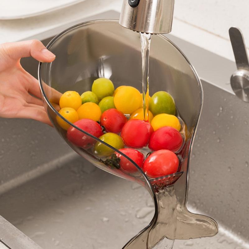 Fruit Vegetable Cleaning Basin Multifunctional Whale Shaped Plastics Draining Basket Kitchen Tools Food Residue Filter Gadgets
