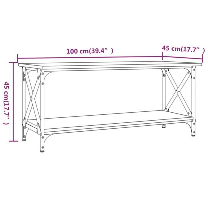 823315 vidaXL Table basse Sonoma gris 100x45x45 cm Bois d'ingénierie et fer