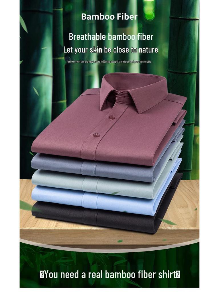 Herren Ziegelrot Bambusfaser Hemd - Business Casual Langarm Eckkragen Strickjacke