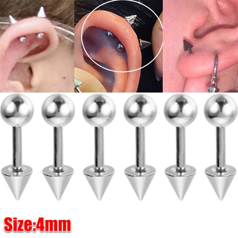 12pcs Y2K Fashion Stainless Steel Stud Earring 3/4mm Ball Cone Screws Earrings Ear Bone Nail Piercing Body Jewelry Accessories