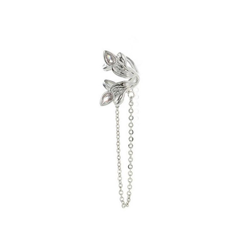 Korean Style Simple All-Match Tulip Chain Ear Clip Temperament Light Luxury Zircon Ear Bone Clip For Women  Jewelry