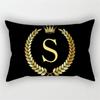 Gold Color Letter Cushion Cover 30x50cm Rectangle Pillow Case Crown Leaves Plant Polyester Black Sofa Pillow Cover Home Decor