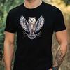 T-Shirt Men Watercolor Skeleton Owl Motif Cotton Size XS To 5XL