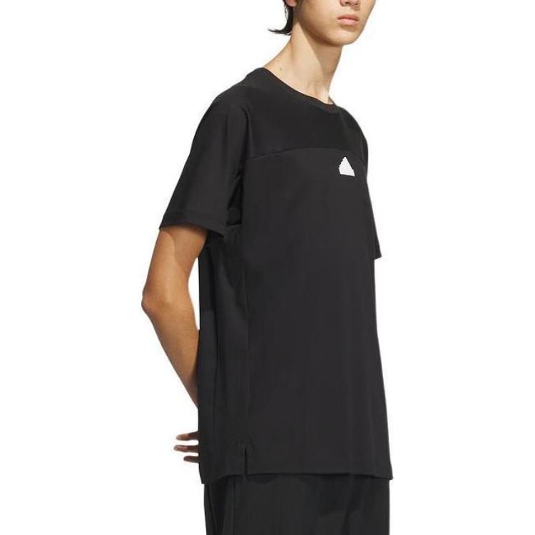 adidas Knitted Loose Breathable Comfortable Round Neck Sport Short Sleeve T-Shirt Men Tops Black IT3937