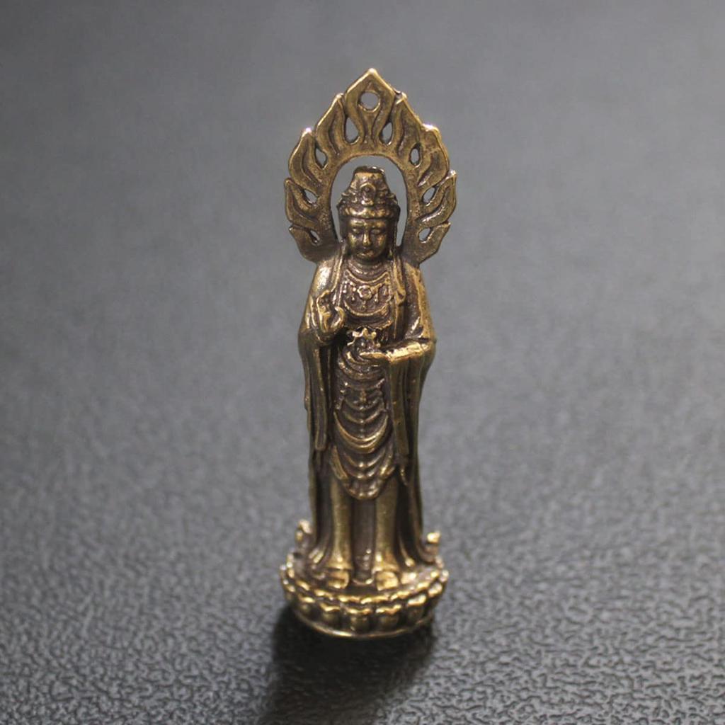 Miniature Buddha Statue, Kannon Bodhisattva, Brass, 6cm Tall, Guardian Deity, Prayer, Protection from Evil