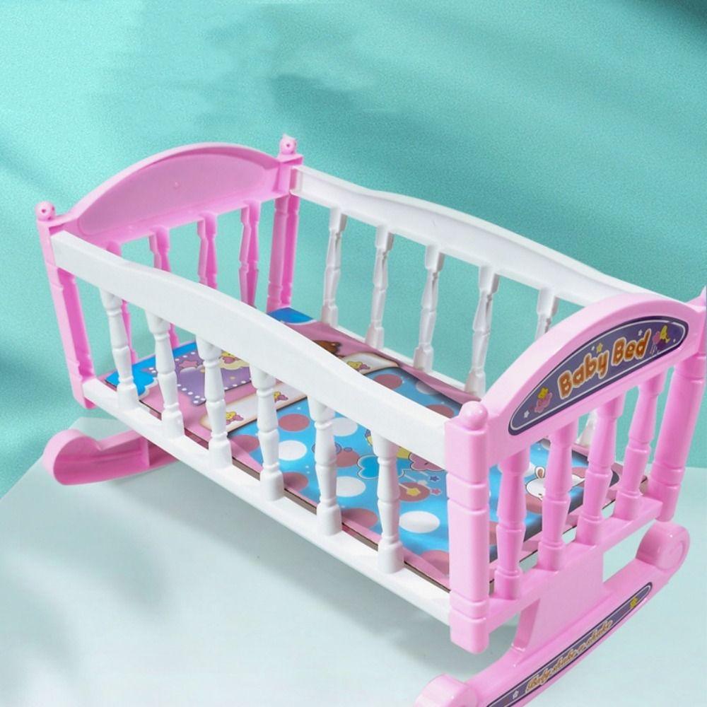 Infant Carriage Baby Doll Rocking Bed Pretend Play Doll Rocking Crib Baby Bed Cradle Girls Gift
