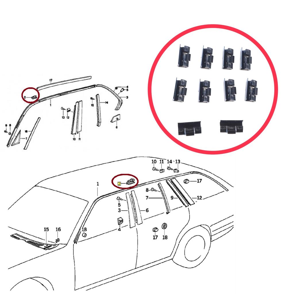 BCF5077 10 Pieces Roof Drip Rail Moulding Clamp for BMW 5 Series E34 7 Series E32 E38 51131924953