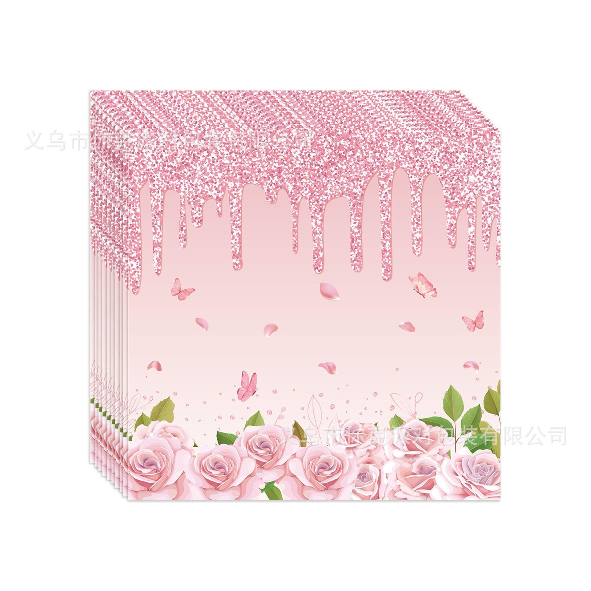 

Елегантний Рожевий Діамантовий Квітковий Одноразовий Набір Посуду Весілля День Народження Вечірка Тарілки Чашки Декор paper towels/20 pcs