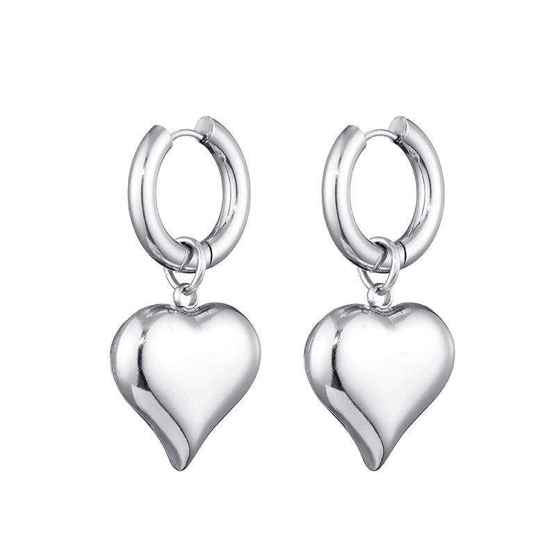 

Classic Stainless Steel Heart Pendant Round Hoop Earrings For Women Gold Copper Color Big Statement Female Zircon Earrings Gift