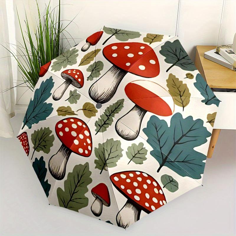 1pc Mushroom Forest Automatic Open/close, All-Season Portable Folding Umbrella, Travel, Everyday, Formal Events - Compact Luxury Parasol, Outdoor Acce