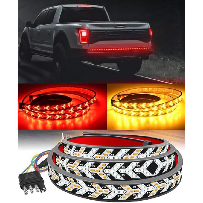 TOPKU LED Pickup Truck Tail Light Strip,Truck Tailgate Dynamic Light Bar, 60" Flexible Flowing drl Strip Bar with Red Brake Amber Turning Signals