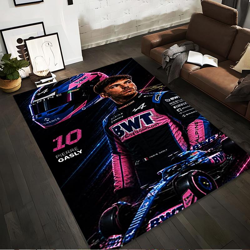 Racing Driver with Helmet and Car Design. Non-slip Rug Suitable for Living Room and Bedroom Sofas.