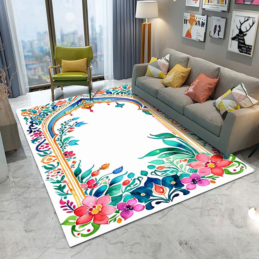 

Ковер в стиле ретро-бохо с цветами, ковер для гостиной, дивана, спальни, кабинета, кухни, придверный коврик, нескользящий, роскошный, для украшения дома 50x80cm