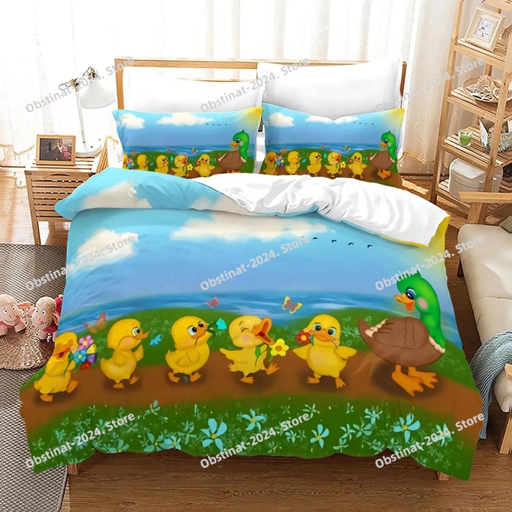 Yellow Duck Bedding Set Single Twin Full Queen King Size Little Duck Bed Set Aldult Kid Bedroom Duvetcover Sets 3D Print 020
