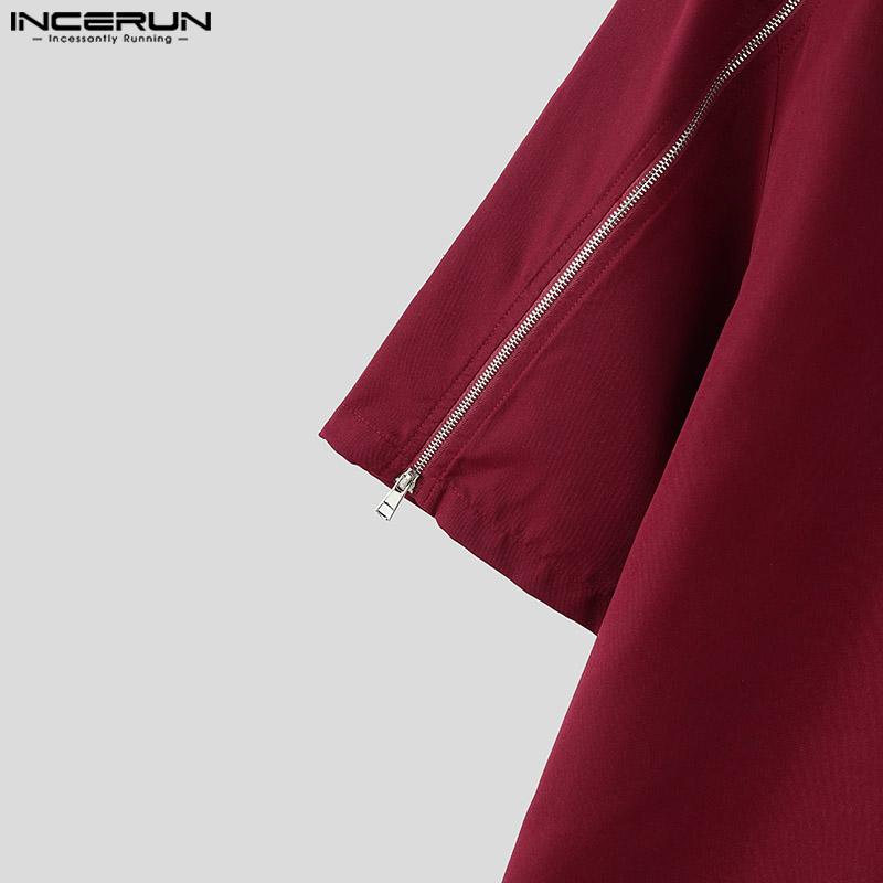 INCERUN Bărbați de vară cu mânecă scurtă și fermoar, casual, supradimensionat, lejer, cargo topuri