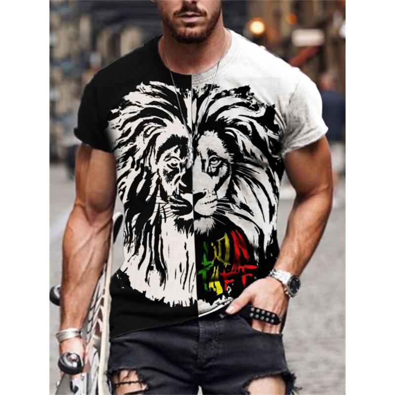 Men's Summer New T-shirt 3D Digital Trend Fashion Printing Short Sleeve European and American Cross-border Crew Neck Top