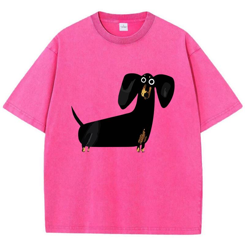 Funny Dachshund Dog Printing Washed T-Shirt Women Cotton T S S розы красного