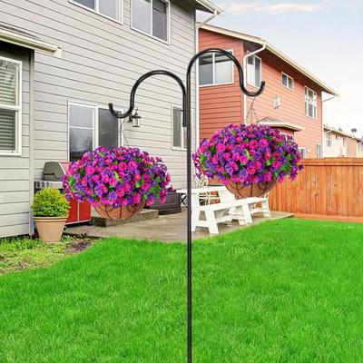 Artificial Hanging Fake Flowers with Basket Outdoor UV Resistant Faux Silk Morning Glory Vines Plants for Porch Patio Garden Bal