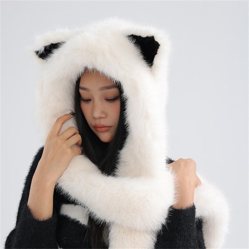 Thicken Warm Scarf Hat Lovely Foxs Ears Women Hat Outdoor Earflap Children Hat for Winter Warmth and Fashionable Look