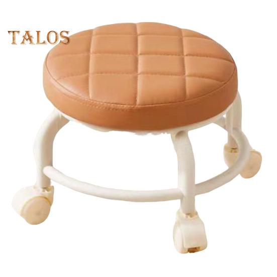 Low Rolling Stool with 360 Degrees Swivel Wheels Faux Leather Cushion Roller Seat with Metal Legs Heavy Duty Rotating Seating Stool