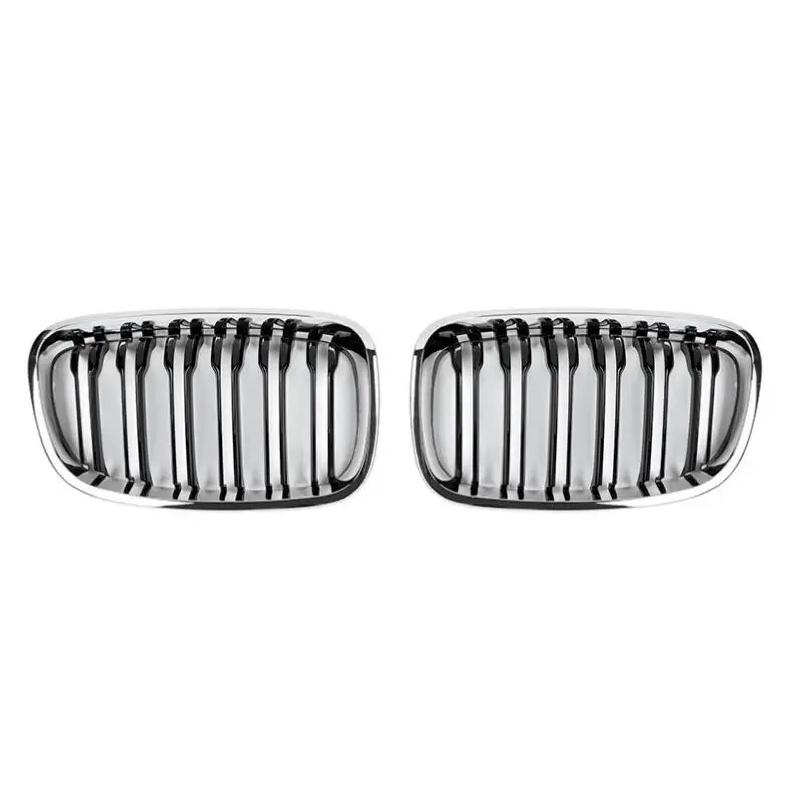 2012-2014 För BMW 1-serie F20 Grill Dubbla Ribbor Blank Svart/Matt Svart/Svart+Krom ABS Främre Njuregrill