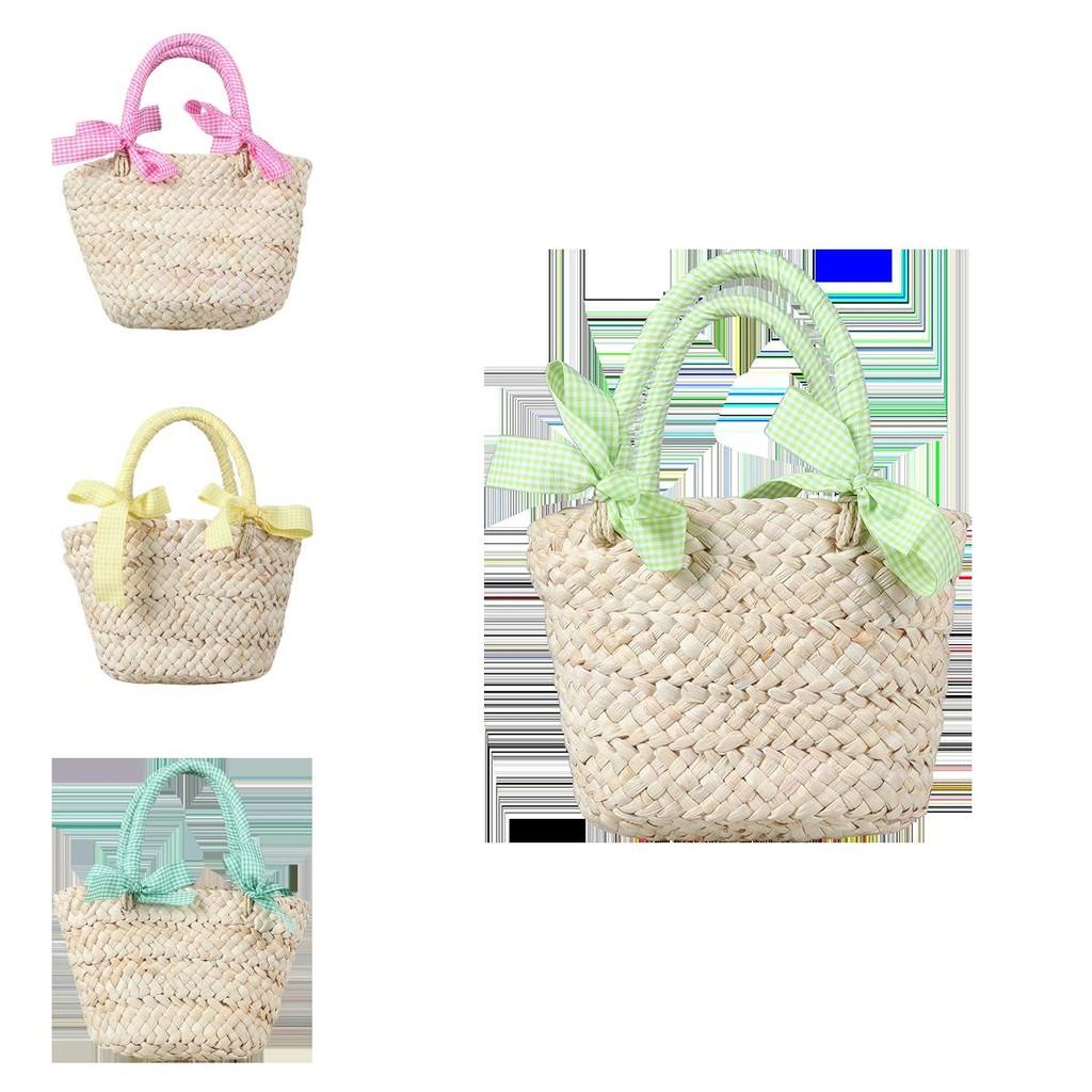 Kids Grass Weave Handheld Bag With Breathable Design For Toddler Travel And Daily Use