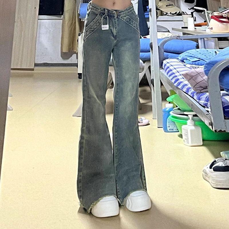 

Women s Nostalgic Korean Style Flare Jeans 2025 - Fashionable Micro Flare Floor-Length Denim Pants XL