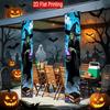 2D Flat, 2pcs 2D Flat Typical Halloween Festival Horror Magic Theme, 30.48X179.83 cm Polyester Door Couplet, Skull Witch Design, Suitable for Hallowee