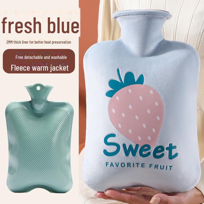 Plush Rabbit Fur Water-Filled Hand Warmer Bag - Thickened PVC Cartoon Design