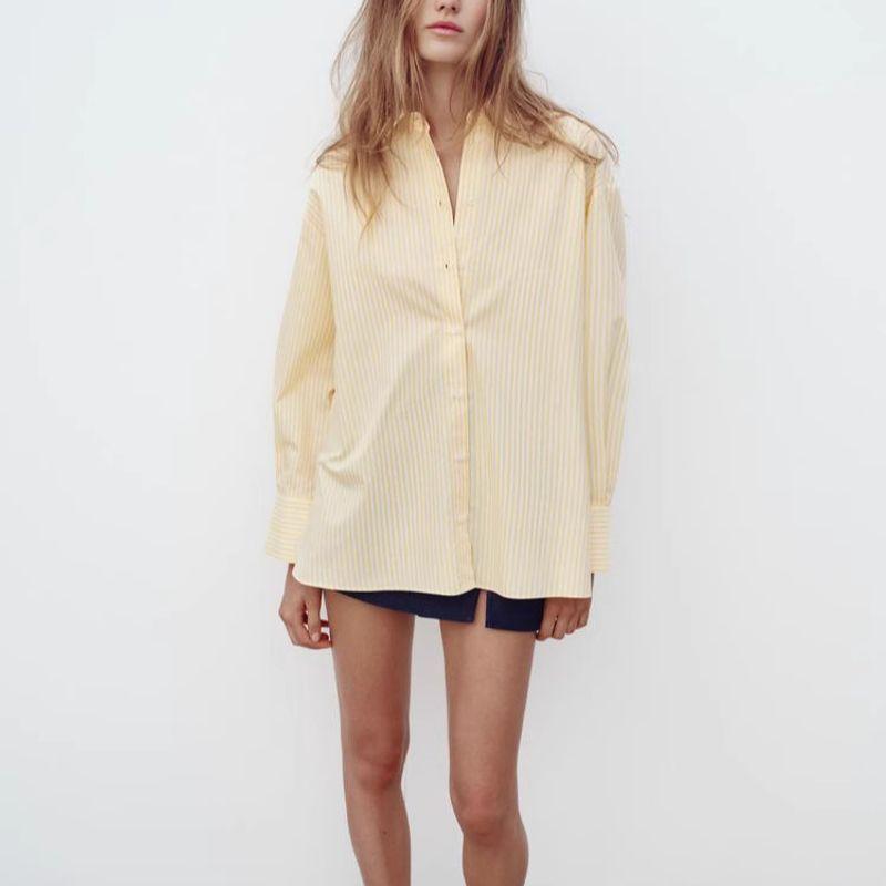 Spring New Arrival Women's Clothing European and American Personalized Stripes Design Easiest for Match Poplin Long Sleeves Lapel Shirt 3666168