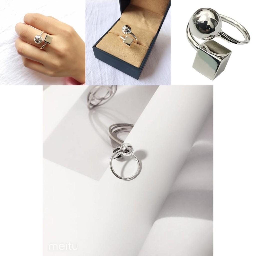 Fashionable 925 Silver Ring Adjustable Size Elegant Geometric Design For Women